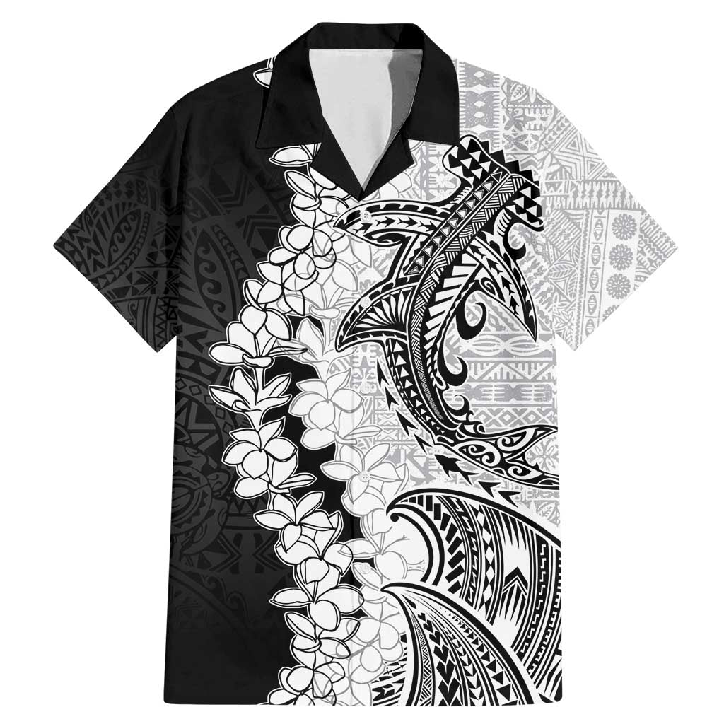 Polynesian Plumeria Lei Family Matching Mermaid Dress and Hawaiian Shirt with Hammerhead Shark LT7 Dad's Shirt - Short Sleeve Black - Polynesian Pride