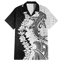 Polynesian Plumeria Lei Family Matching Off The Shoulder Long Sleeve Dress and Hawaiian Shirt with Hammerhead Shark LT7 Dad's Shirt - Short Sleeve Black - Polynesian Pride