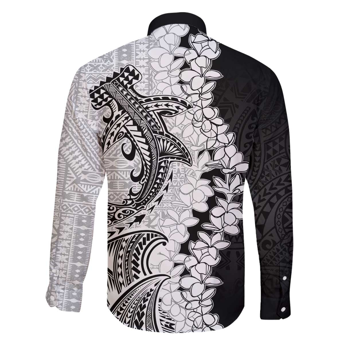 Polynesian Plumeria Lei Family Matching Off The Shoulder Long Sleeve Dress and Hawaiian Shirt with Hammerhead Shark LT7 - Polynesian Pride