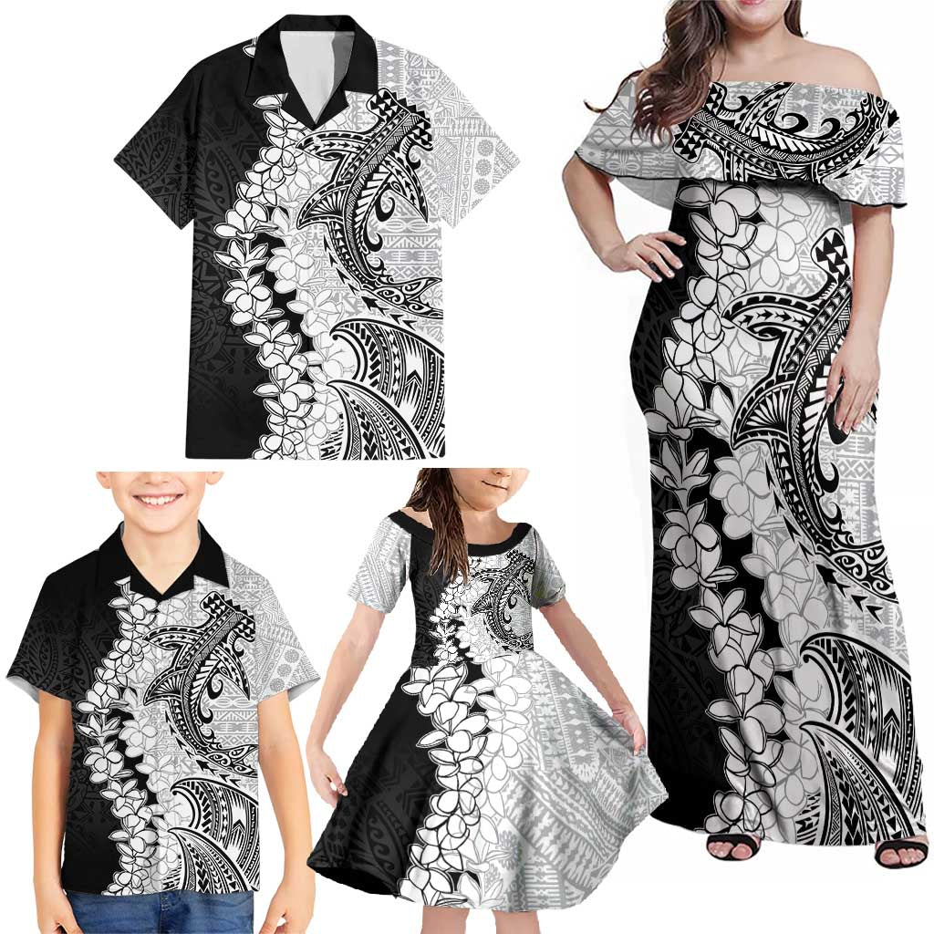 Polynesian Plumeria Lei Family Matching Off Shoulder Maxi Dress and Hawaiian Shirt with Hammerhead Shark LT7 - Polynesian Pride
