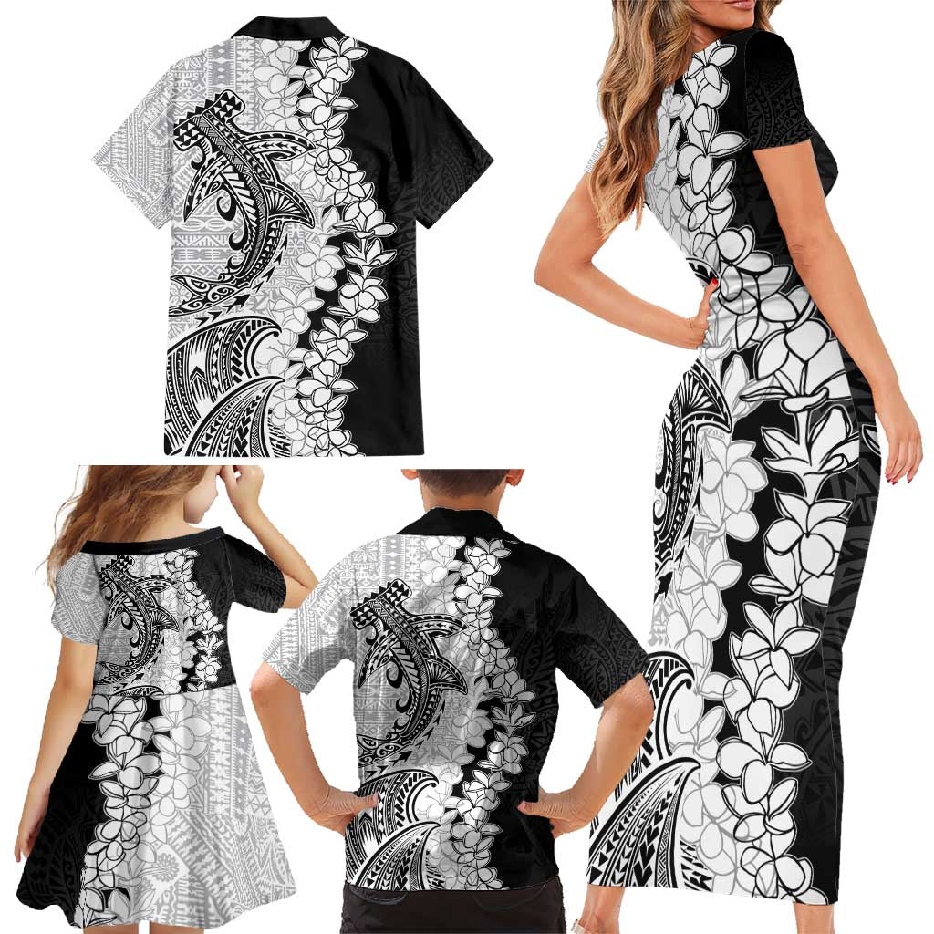 Polynesian Plumeria Lei Family Matching Short Sleeve Bodycon Dress and Hawaiian Shirt with Hammerhead Shark LT7 - Polynesian Pride