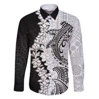 Polynesian Plumeria Lei Family Matching Short Sleeve Bodycon Dress and Hawaiian Shirt with Hammerhead Shark LT7 Dad's Shirt - Long Sleeve Black - Polynesian Pride