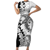 Polynesian Plumeria Lei Family Matching Short Sleeve Bodycon Dress and Hawaiian Shirt with Hammerhead Shark LT7 Mom's Dress Black - Polynesian Pride