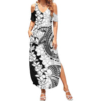 Polynesian Plumeria Lei Family Matching Summer Maxi Dress and Hawaiian Shirt with Hammerhead Shark LT7 Mom's Dress Black - Polynesian Pride