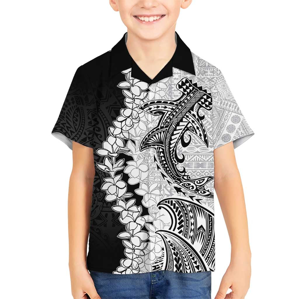Polynesian Plumeria Lei Family Matching Summer Maxi Dress and Hawaiian Shirt with Hammerhead Shark LT7 Son's Shirt Black - Polynesian Pride