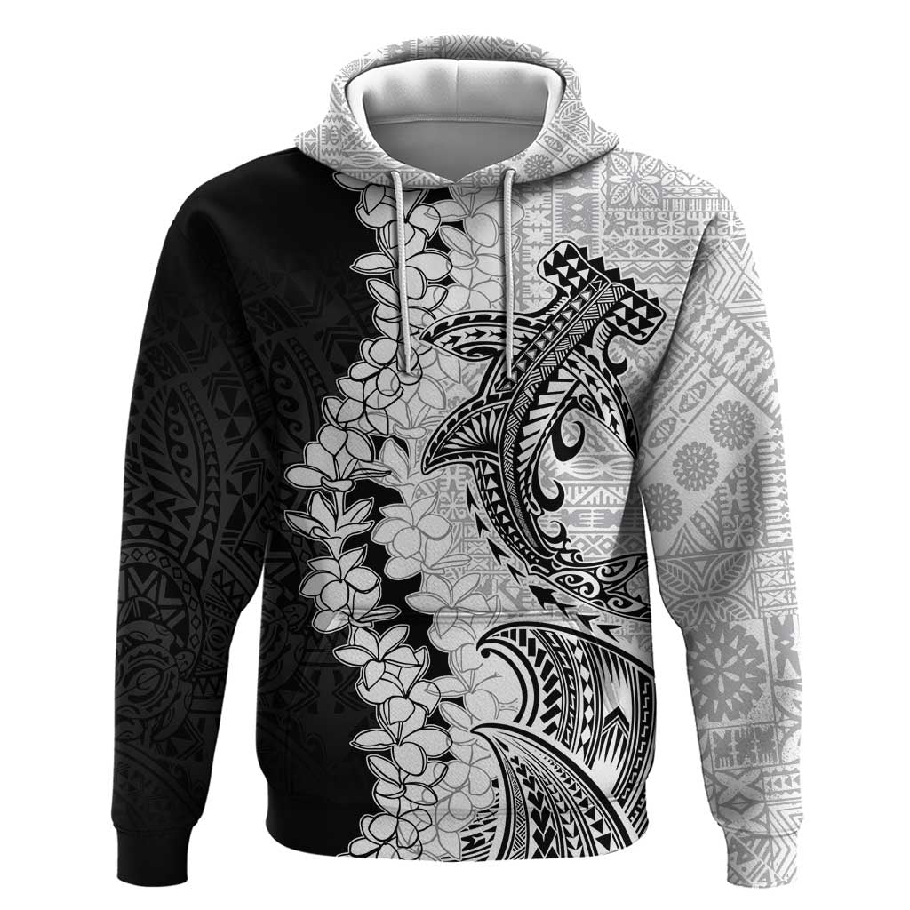 Polynesian Plumeria Lei Hoodie with Hammerhead Shark LT7 Pullover Hoodie Black - Polynesian Pride