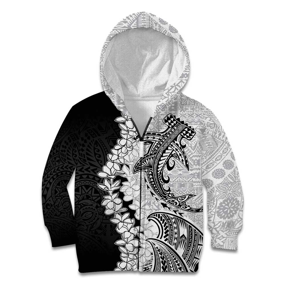 Polynesian Plumeria Lei Kid Hoodie with Hammerhead Shark LT7 Zip Hoodie Black - Polynesian Pride