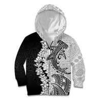 Polynesian Plumeria Lei Kid Hoodie with Hammerhead Shark LT7 Zip Hoodie Black - Polynesian Pride
