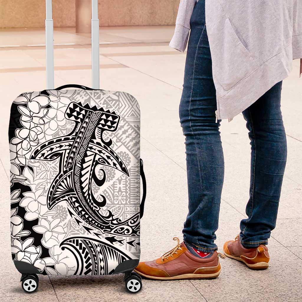 Polynesian Plumeria Lei Luggage Cover with Hammerhead Shark LT7 Black - Polynesian Pride
