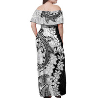 Polynesian Plumeria Lei Off Shoulder Maxi Dress with Hammerhead Shark