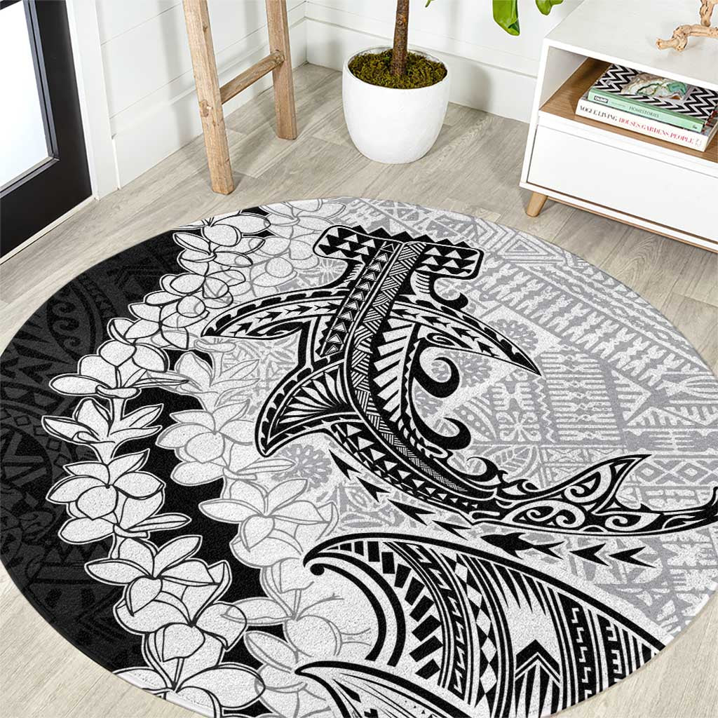 Polynesian Plumeria Lei Round Carpet with Hammerhead Shark LT7 Black - Polynesian Pride