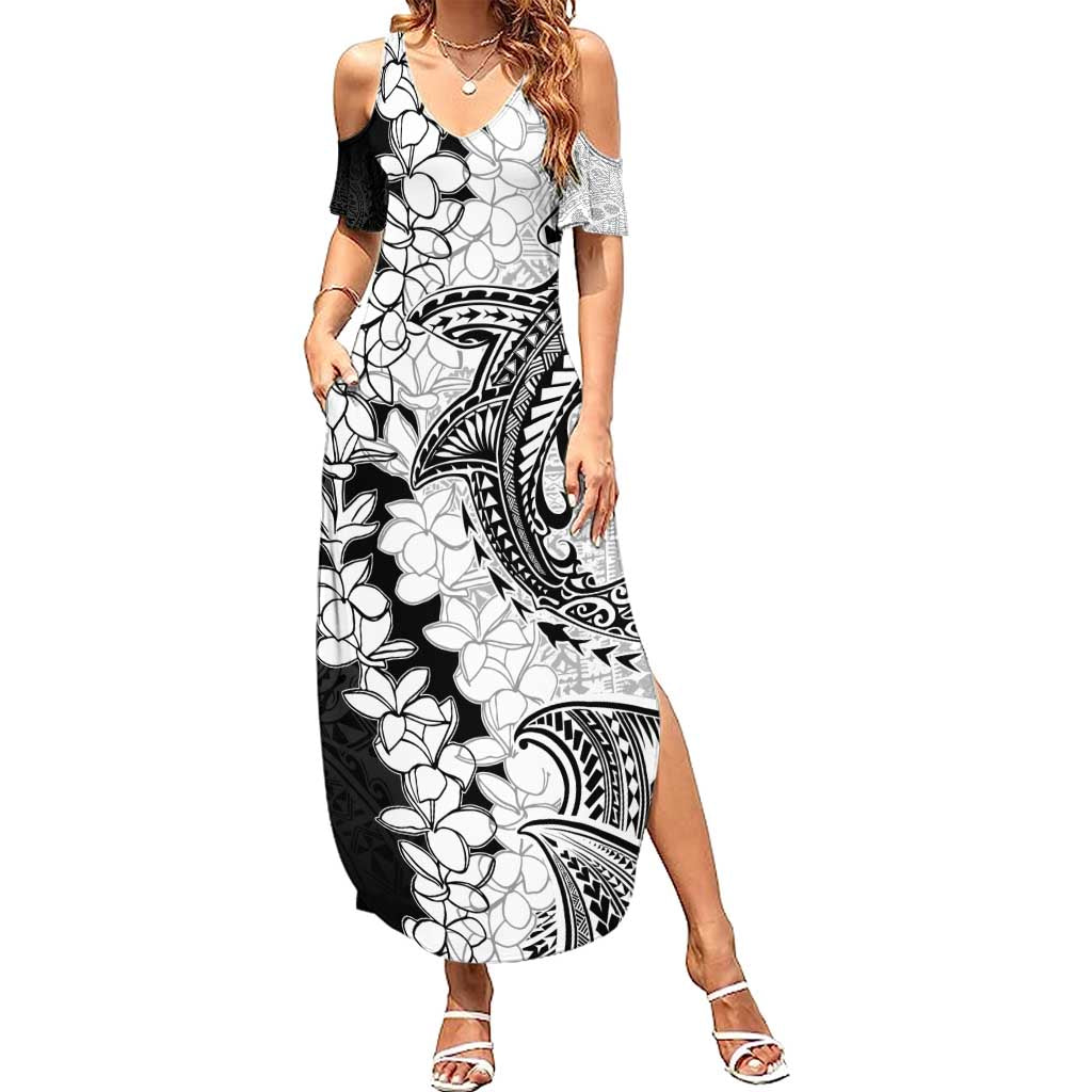 Polynesian Plumeria Lei Summer Maxi Dress with Hammerhead Shark LT7 Women Black - Polynesian Pride