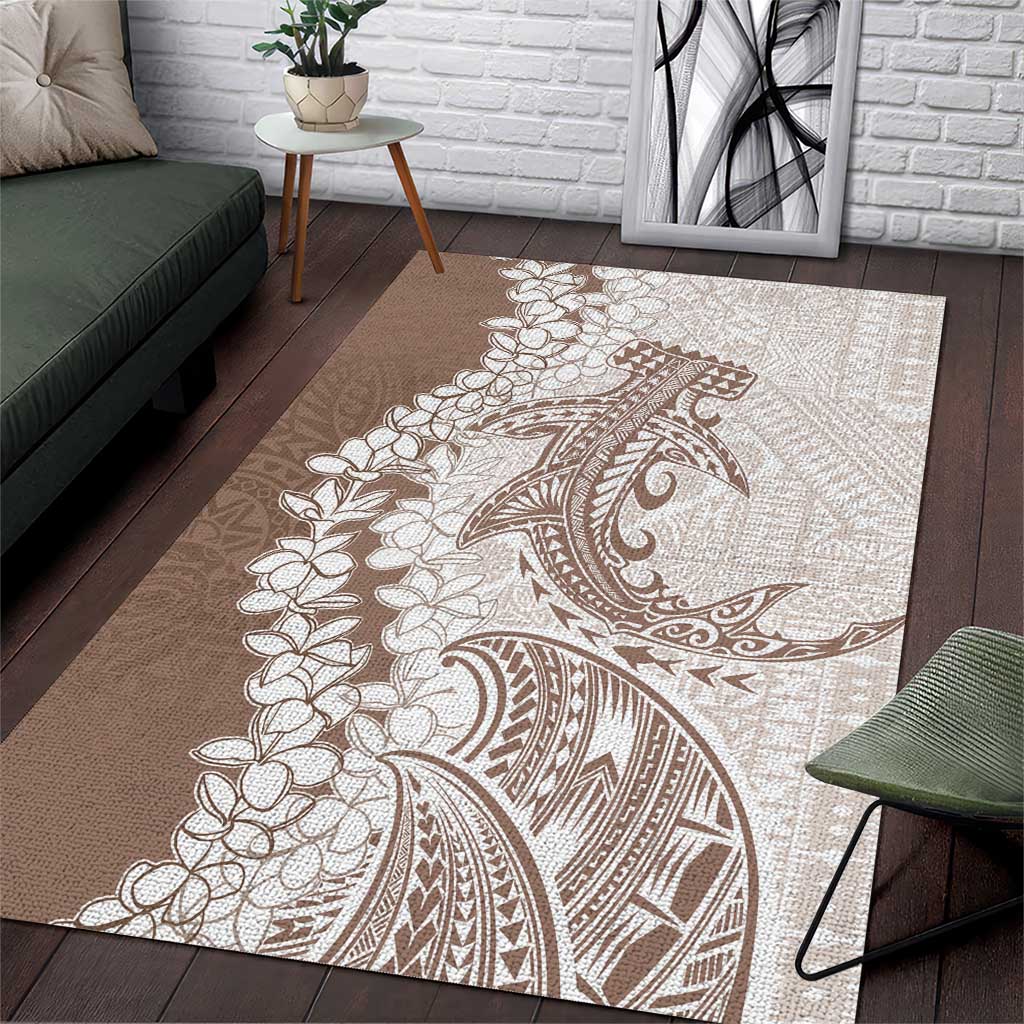 Polynesian Beige Plumeria Lei Area Rug with Hammerhead Shark LT7 Beige - Polynesian Pride