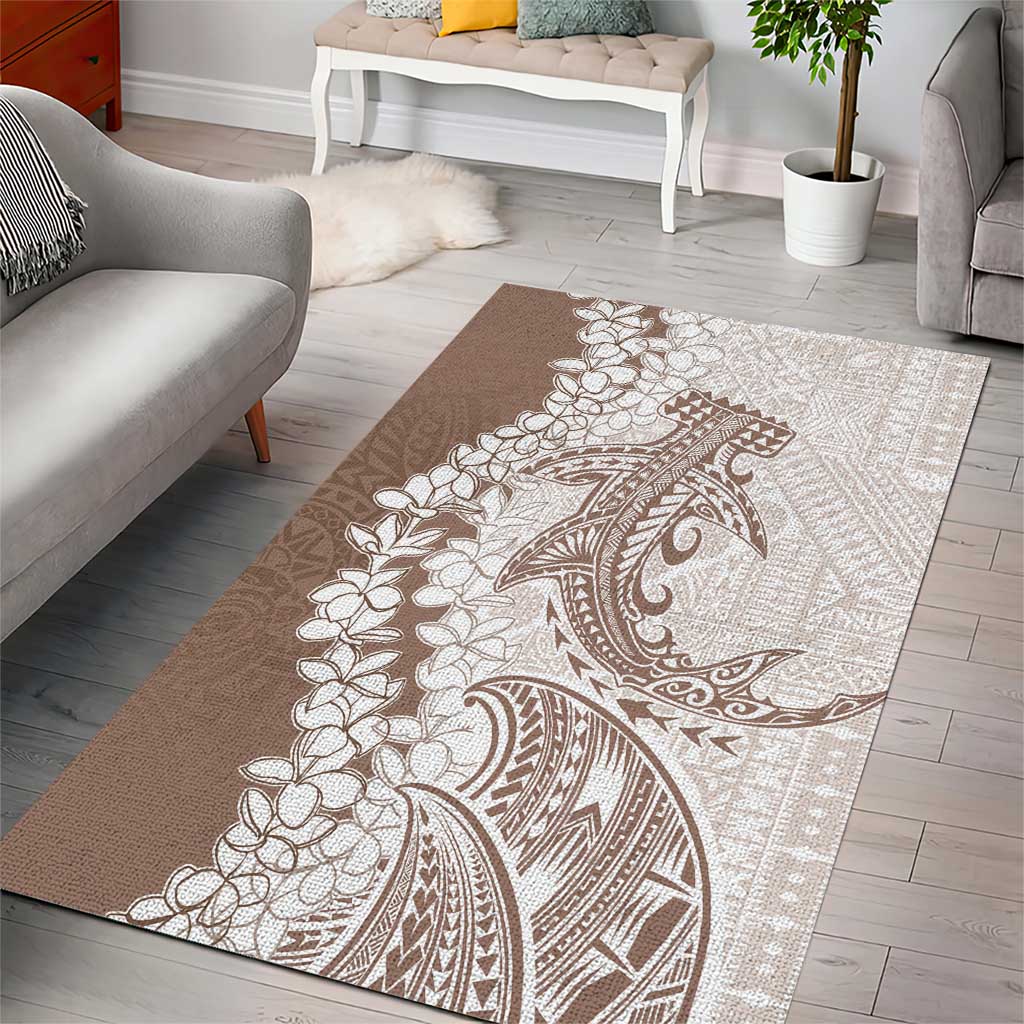 Polynesian Beige Plumeria Lei Area Rug with Hammerhead Shark LT7 - Polynesian Pride