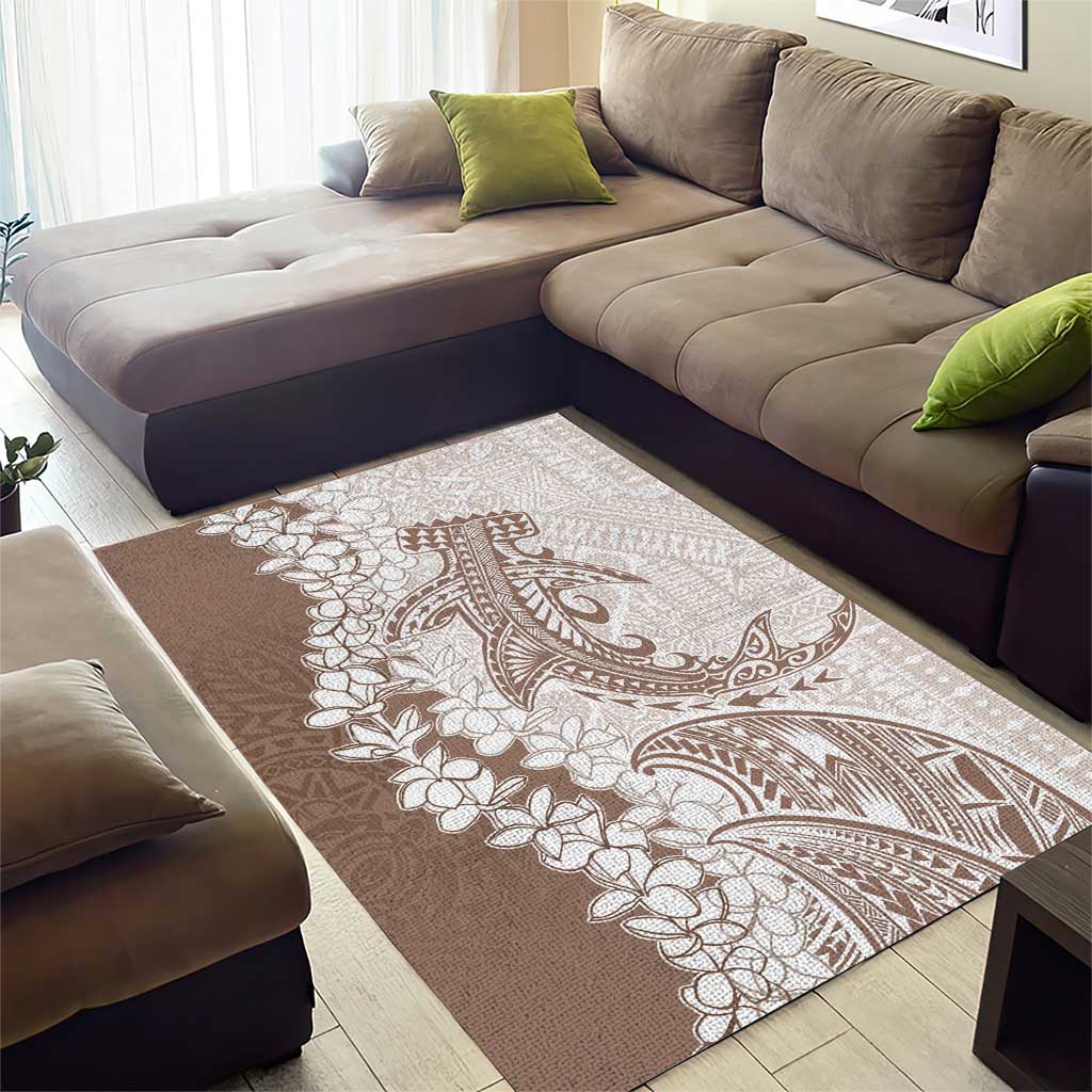 Polynesian Beige Plumeria Lei Area Rug with Hammerhead Shark LT7 - Polynesian Pride