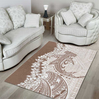 Polynesian Beige Plumeria Lei Area Rug with Hammerhead Shark LT7 - Polynesian Pride