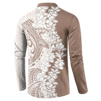 Polynesian Beige Plumeria Lei Button Sweatshirt with Hammerhead Shark