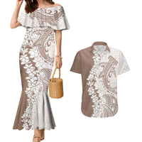 Polynesian Beige Plumeria Lei Couples Matching Mermaid Dress and Hawaiian Shirt with Hammerhead Shark LT7 Beige - Polynesian Pride