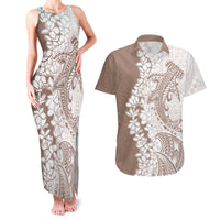 Polynesian Beige Plumeria Lei Couples Matching Tank Maxi Dress and Hawaiian Shirt with Hammerhead Shark LT7 Beige - Polynesian Pride
