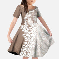 Polynesian Beige Plumeria Lei Family Matching Off The Shoulder Long Sleeve Dress and Hawaiian Shirt with Hammerhead Shark LT7 Daughter's Dress Beige - Polynesian Pride