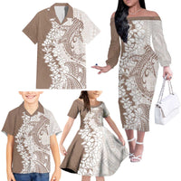 Polynesian Beige Plumeria Lei Family Matching Off The Shoulder Long Sleeve Dress and Hawaiian Shirt with Hammerhead Shark LT7 - Polynesian Pride