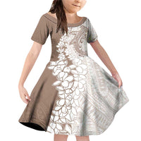 Polynesian Beige Plumeria Lei Family Matching Off Shoulder Short Dress and Hawaiian Shirt with Hammerhead Shark LT7 Daughter's Dress Beige - Polynesian Pride