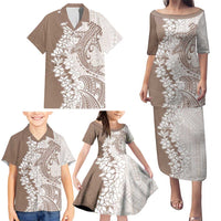 Polynesian Beige Plumeria Lei Family Matching Puletasi and Hawaiian Shirt with Hammerhead Shark LT7 - Polynesian Pride