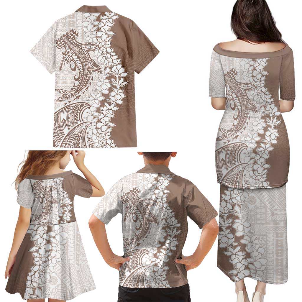 Polynesian Beige Plumeria Lei Family Matching Puletasi and Hawaiian Shirt with Hammerhead Shark LT7 - Polynesian Pride