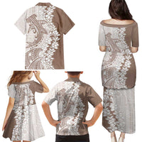 Polynesian Beige Plumeria Lei Family Matching Puletasi and Hawaiian Shirt with Hammerhead Shark LT7 - Polynesian Pride
