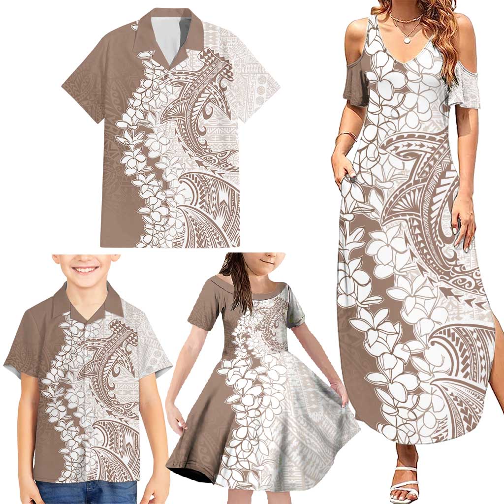 Polynesian Beige Plumeria Lei Family Matching Summer Maxi Dress and Hawaiian Shirt with Hammerhead Shark LT7 - Polynesian Pride