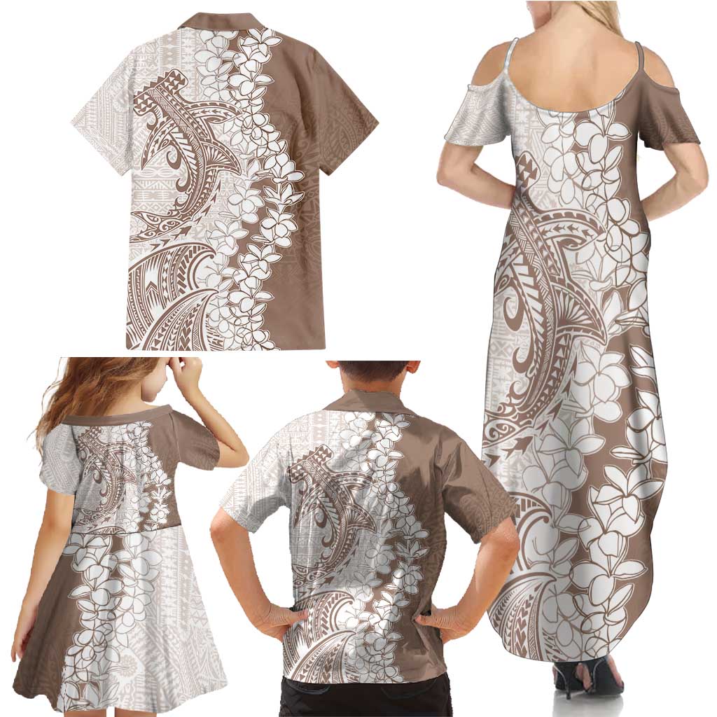 Polynesian Beige Plumeria Lei Family Matching Summer Maxi Dress and Hawaiian Shirt with Hammerhead Shark LT7 - Polynesian Pride