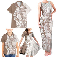 Polynesian Beige Plumeria Lei Family Matching Tank Maxi Dress and Hawaiian Shirt with Hammerhead Shark LT7 - Polynesian Pride
