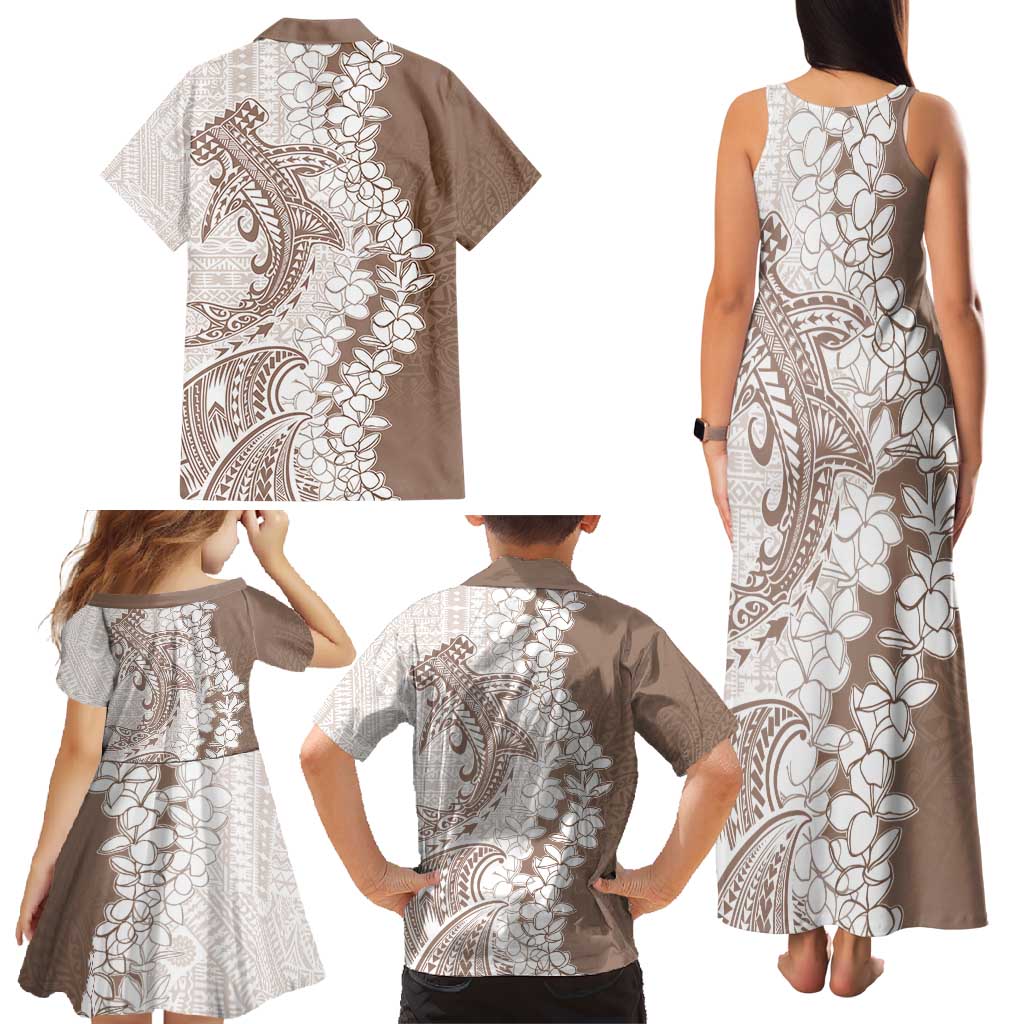 Polynesian Beige Plumeria Lei Family Matching Tank Maxi Dress and Hawaiian Shirt with Hammerhead Shark LT7 - Polynesian Pride