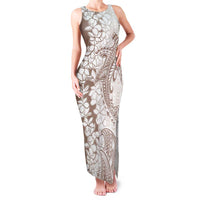 Polynesian Beige Plumeria Lei Family Matching Tank Maxi Dress and Hawaiian Shirt with Hammerhead Shark LT7 Mom's Dress Beige - Polynesian Pride