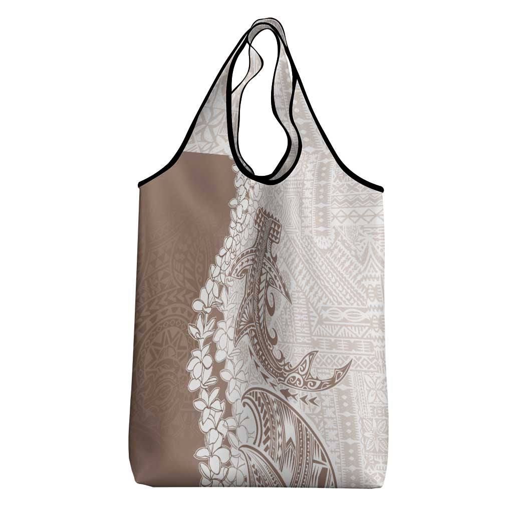 Polynesian Beige Plumeria Lei Grocery Bag with Hammerhead Shark LT7 - Polynesian Pride