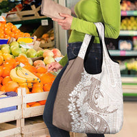 Polynesian Beige Plumeria Lei Grocery Bag with Hammerhead Shark LT7 - Polynesian Pride