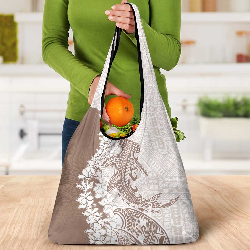 Polynesian Beige Plumeria Lei Grocery Bag with Hammerhead Shark LT7 - Polynesian Pride