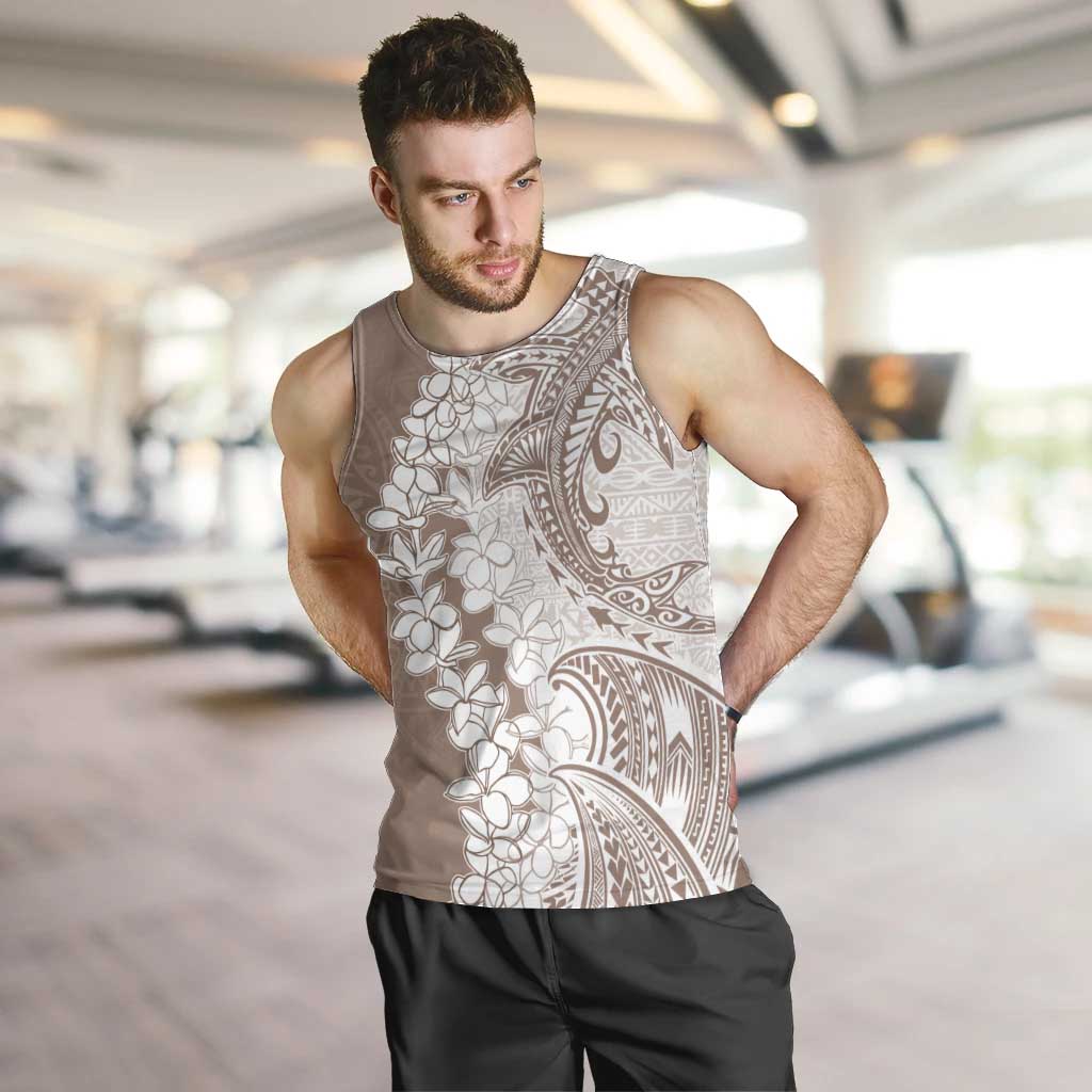 Polynesian Beige Plumeria Lei Men Tank Top with Hammerhead Shark LT7 Beige - Polynesian Pride