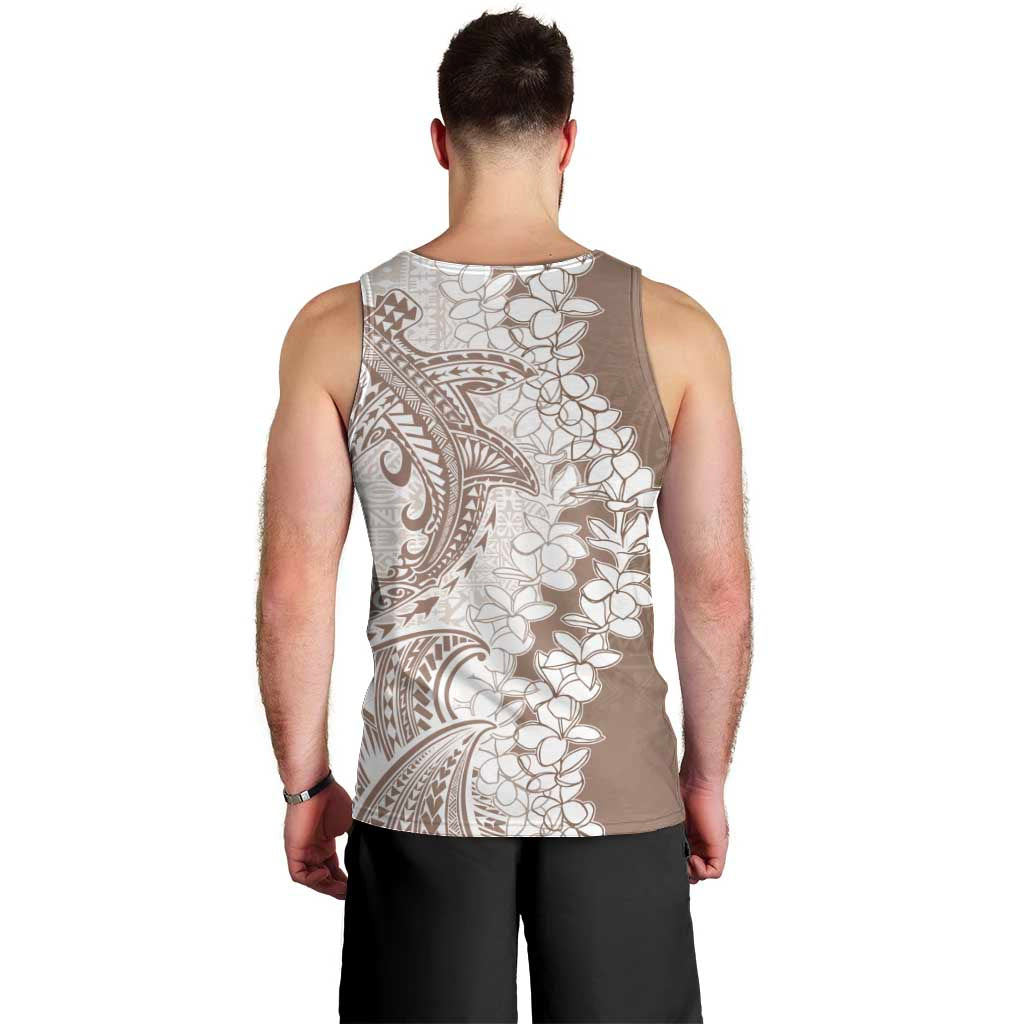 Polynesian Beige Plumeria Lei Men Tank Top with Hammerhead Shark LT7 - Polynesian Pride