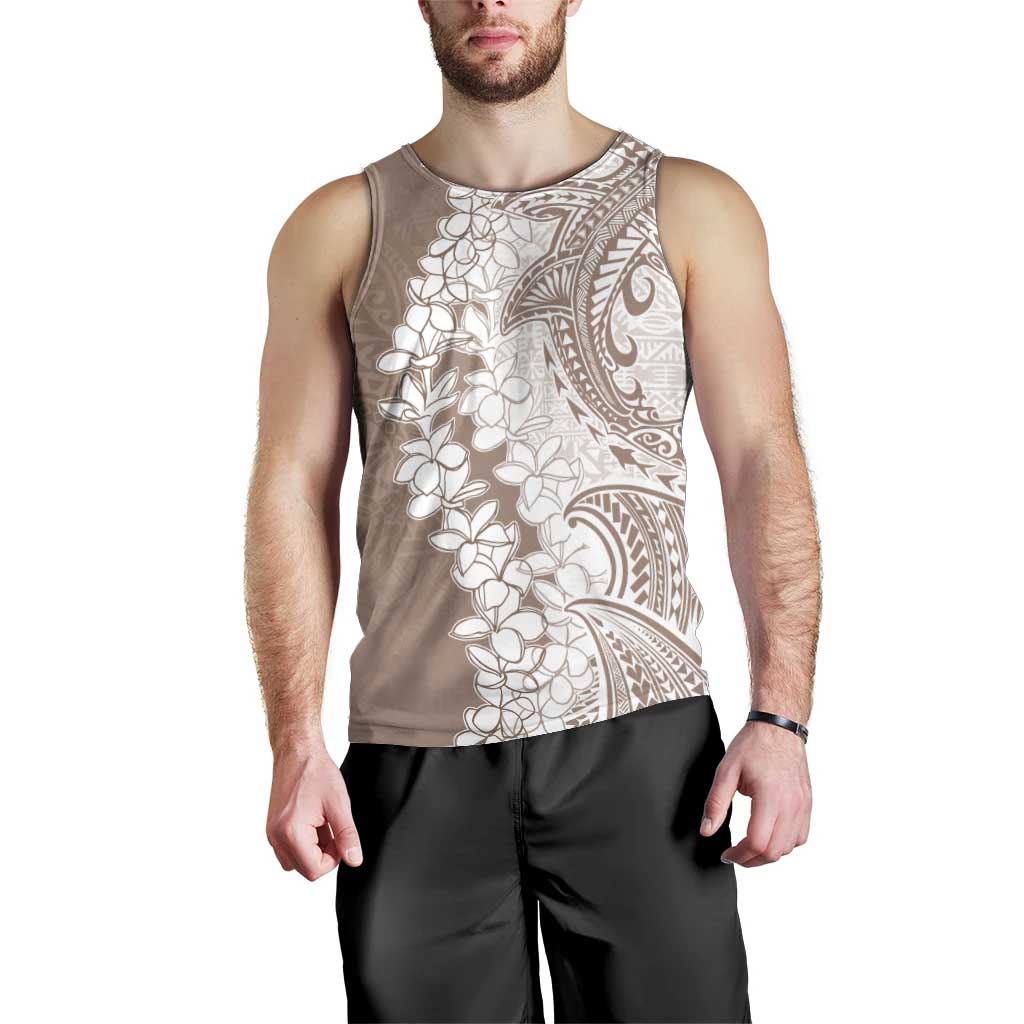 Polynesian Beige Plumeria Lei Men Tank Top with Hammerhead Shark LT7 - Polynesian Pride