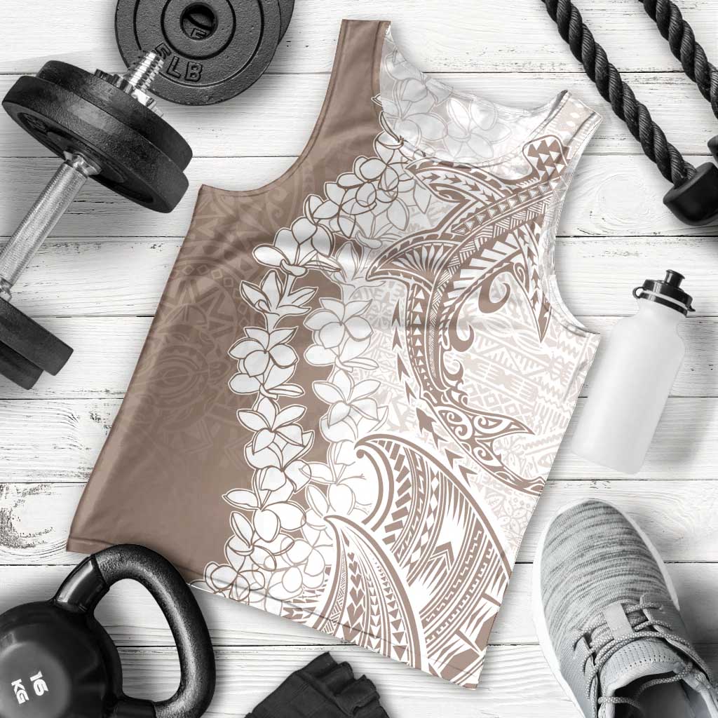 Polynesian Beige Plumeria Lei Men Tank Top with Hammerhead Shark LT7 - Polynesian Pride