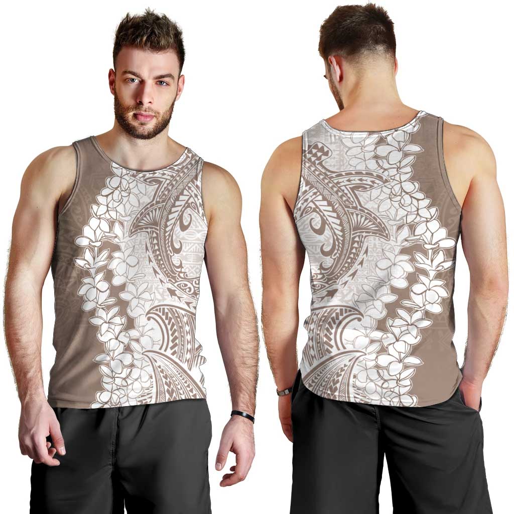 Polynesian Beige Plumeria Lei Men Tank Top with Hammerhead Shark LT7 - Polynesian Pride