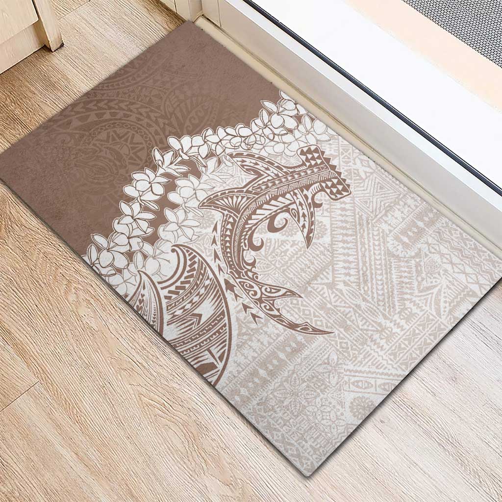 Polynesian Beige Plumeria Lei Rubber Doormat with Hammerhead Shark LT7 - Polynesian Pride