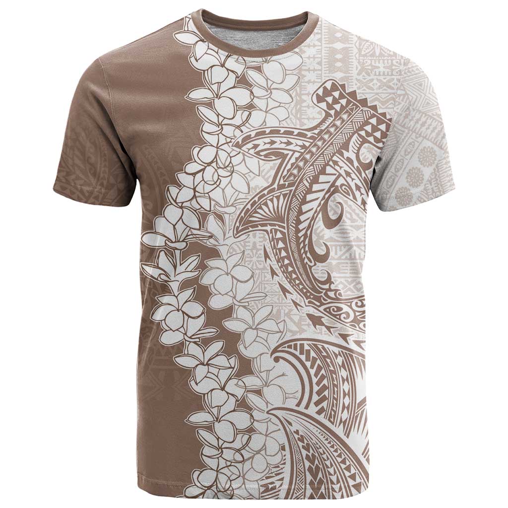 Polynesian Beige Plumeria Lei T Shirt with Hammerhead Shark LT7 Beige - Polynesian Pride