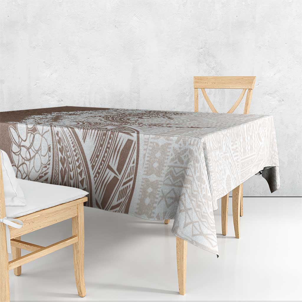 Polynesian Beige Plumeria Lei Tablecloth with Hammerhead Shark