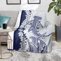 Polynesian Navy Blue Plumeria Lei Blanket with Hammerhead Shark