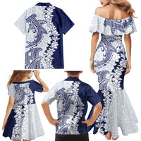 Polynesian Navy Blue Plumeria Lei Family Matching Mermaid Dress and Hawaiian Shirt with Hammerhead Shark LT7 - Polynesian Pride