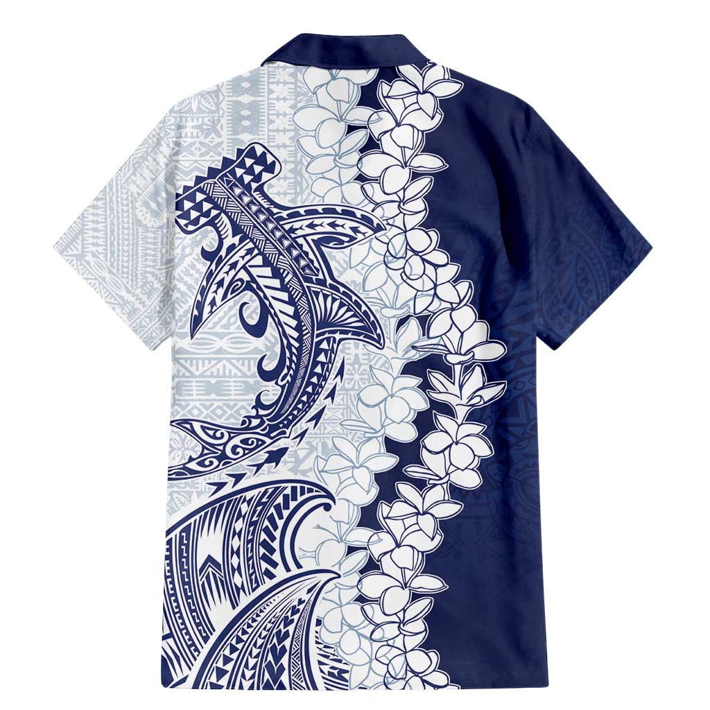 Polynesian Navy Blue Plumeria Lei Family Matching Mermaid Dress and Hawaiian Shirt with Hammerhead Shark LT7 - Polynesian Pride