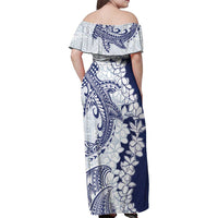Polynesian Navy Blue Plumeria Lei Family Matching Off Shoulder Maxi Dress and Hawaiian Shirt with Hammerhead Shark LT7 - Polynesian Pride