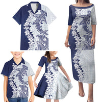 Polynesian Navy Blue Plumeria Lei Family Matching Puletasi and Hawaiian Shirt with Hammerhead Shark LT7 - Polynesian Pride